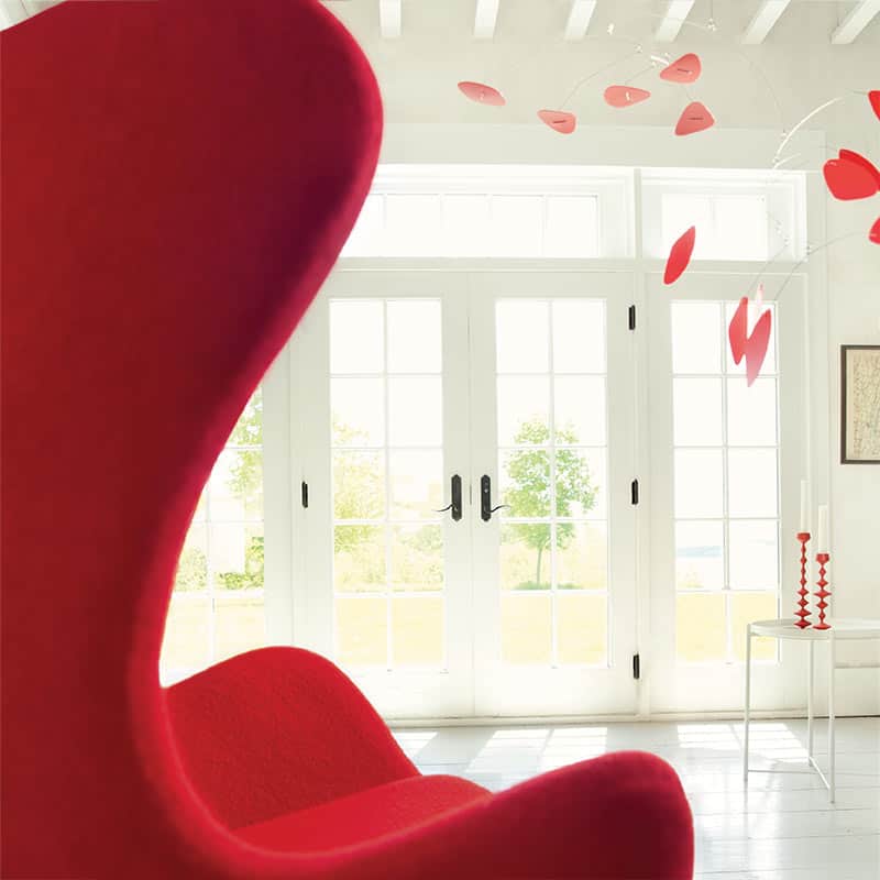 Tulip chair in bold red shade Benjamin Moore Caliente AF-290