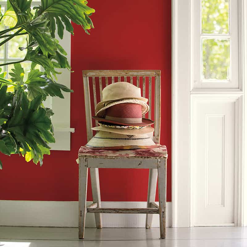 Accent wall featuring Benjamin Moore Caliente AF-290 shade of red