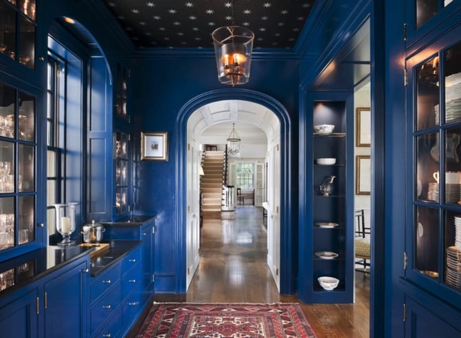 Formal hallway painted glossy blue