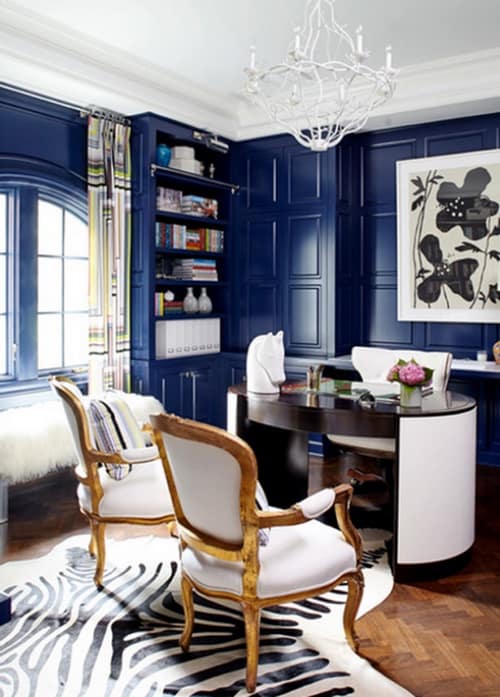 Office with glossy blue paint