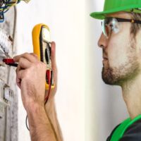 Electrician working on equipment